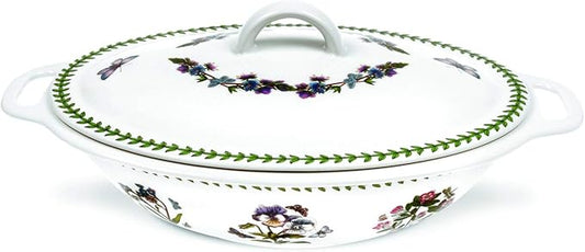 Portmeirion Botanic Garden Oval Covered Casserole | 15 Inch Casserole Dish with Assorted Floral Motifs | Made from Porcelain | Dishwasher and Microwave Safe