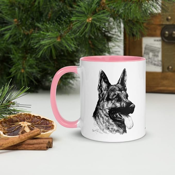 German Shepherd B&W 11oz Ceramic Mug with Color Inside