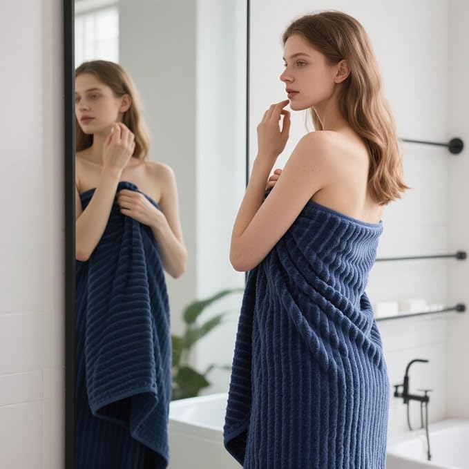 Extra Large Bath Towel Set of 6 (40"x80"),Oversized Bath Sheet Super Soft Highly Absorbent Microfibers Quick Dry Luxury Shower Towel for Bathroom Spa Gym Hotel Yoga(Navy Blue, 6Piece)