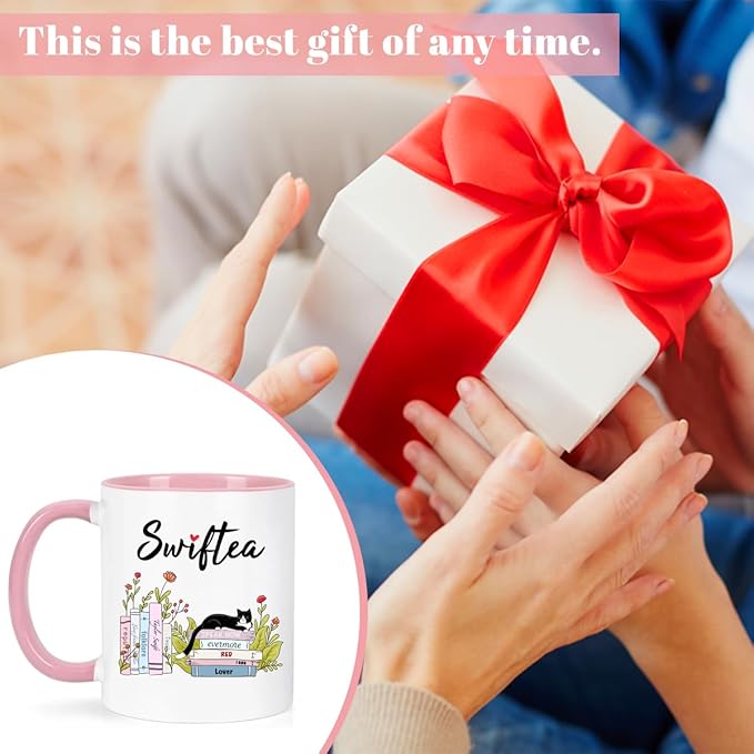 Funny Coffee Mug Swiftea Album Coffee Mug Gift for Singer Fans Womens Girls 11oz White and Pink Double Sided