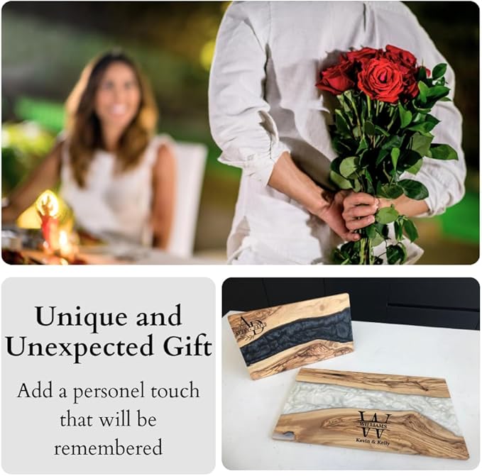 Epoxy Resin Cutting Board Personalized - Olive Wood Charcuterie Board - Cheese Board Decorative - Custom Wedding Shower Gift - House warming gifts new home - Bridal shower