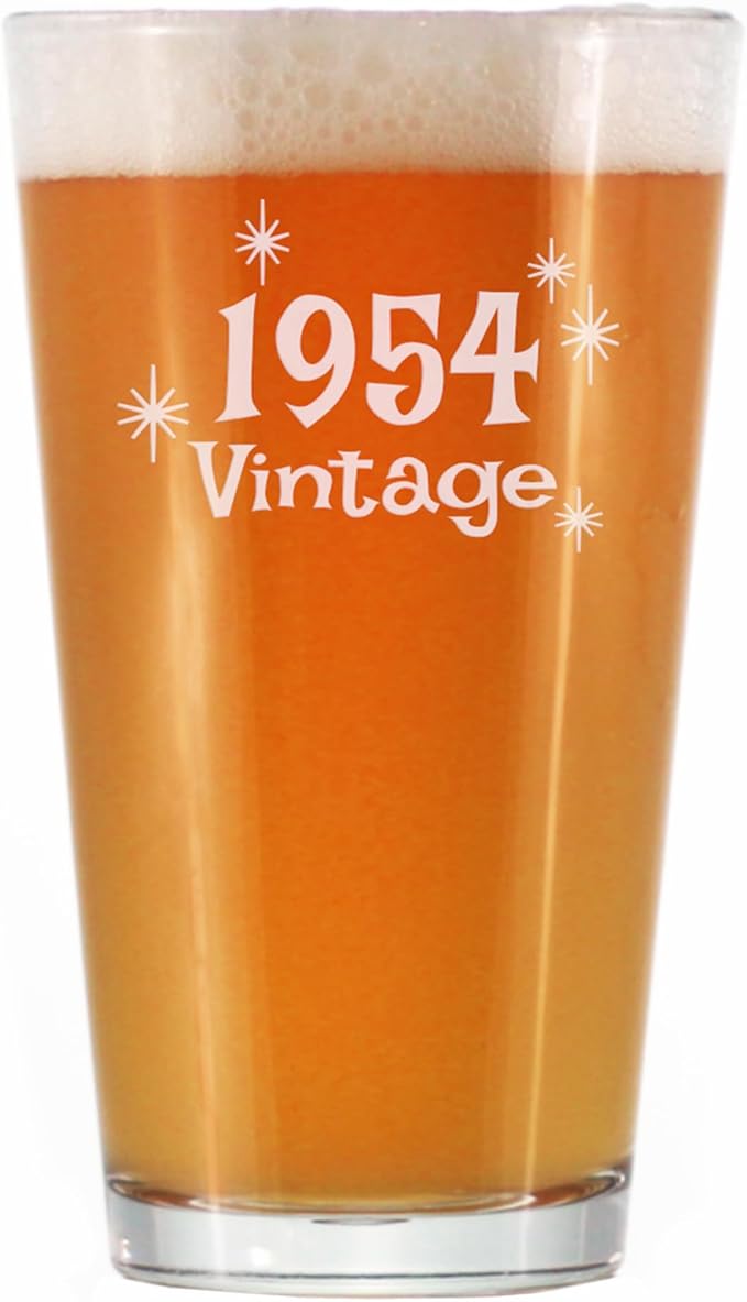Bevvee Vintage 1954 Pint Glass for Beer - 72nd Birthday Gifts for Men or Women Turning 72 - Fun Bday Party Decor - 16 oz