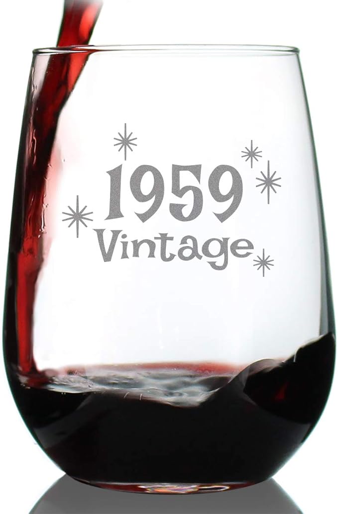 Bevvee Vintage 1959 Stemless Wine Glass - 67th Birthday Gifts for Women & Men Turning 67 - Bday Party Decor - Large 17 oz