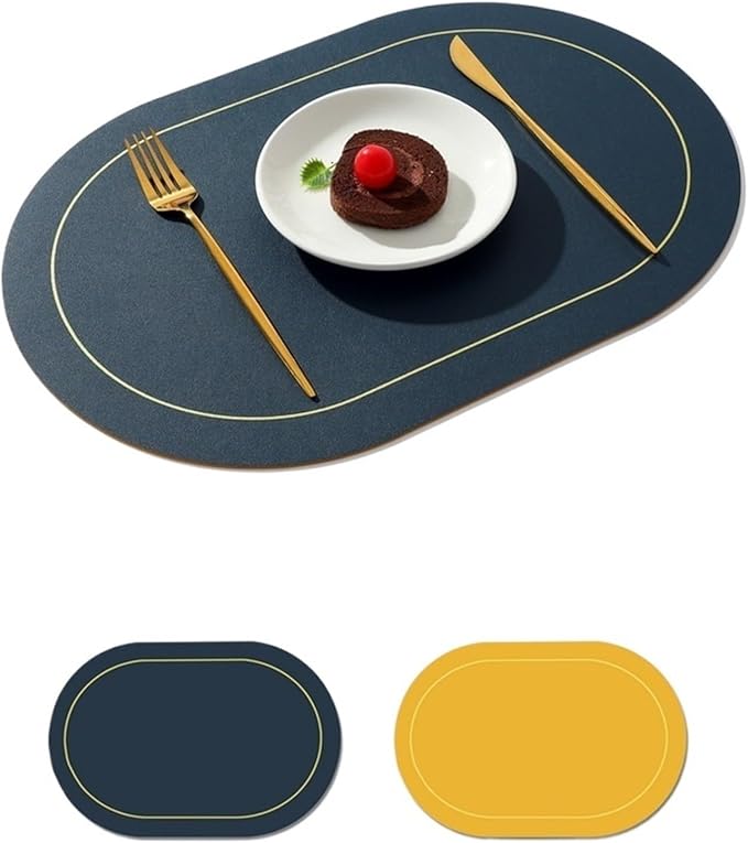 Nordic Style Leather Western Table Mat PVC Oil-Proof Table Mat Hotel Home Dining Plate Mat Non-Slip Heat Insulation Pad(Blue A)