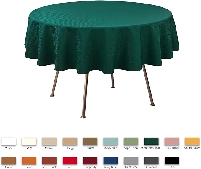 maxmill Round Tablecloth Weaved Texture Design Spill-Proof Wrinkle Free Soft Christmas Table Cloth for Circular Table Cover, for Dining Room Banquet Parties Holiday Dinner, 90 Inch Hunter Green