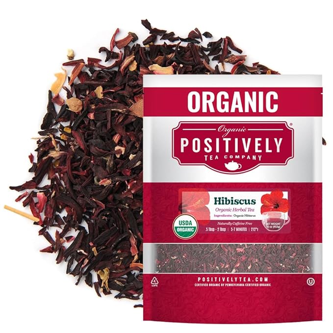 Organic Positively Tea Company, Hibiscus, Herbal Tea, Loose Leaf, 16 Ounce