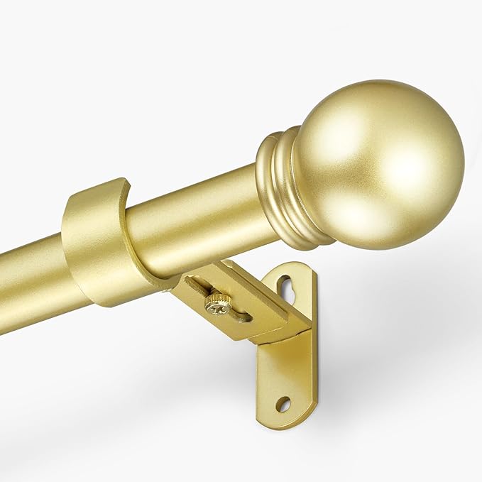 Curtain Rods for Windows 16 to 48 Inches, Curtain Rod Max Adjustable Length of 60 IN, 1" Diameter Drapery Rods Round Finials, Warm Gold, Pack of 1