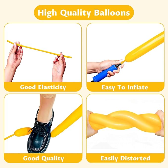 KAWKALSH 260 Lemon Yellow Long Balloons for Balloon Garland Thickening Skinny Latex Twisting Animals Modeling Christmas Birthday Wedding Party Festival Decorations 100pcs