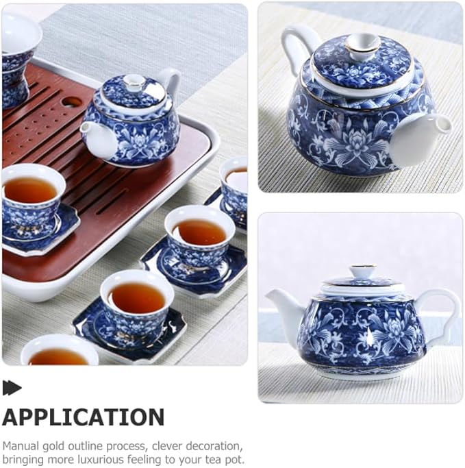 Luxshiny Vintage Porcelain Teapot 6.7Oz Ceramic Tea Kettle with Built-in Filter Blue and White Chinese Style Tea Pot for Home and Office Brewing Red Pu Er