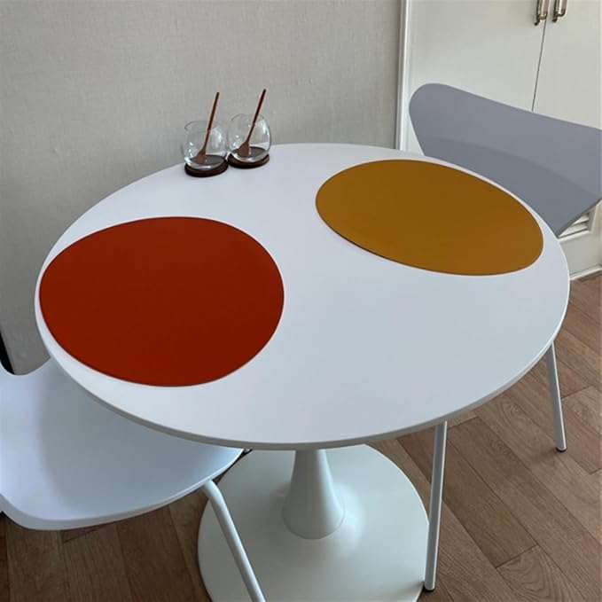 Style Double-Sided PU Leather Western Table Mat Oil-Proof Hotel Home Dining Plate Mat Non-Slip Heat Insulation Pad(Light Blue Gray)
