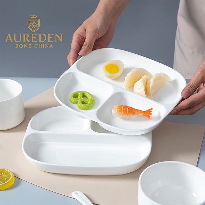 Portion Control Plate - Fine Bone China Porcelain Divided Plates for Adults, Children, Healthy Diet