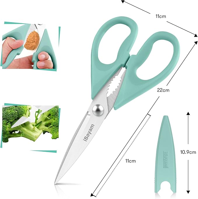 Kitchen Shears, iBayam Kitchen Scissors Heavy Duty Meat Scissors Poultry Shears, Dishwasher Safe Food Cooking Scissor All Purpose Stainless Steel Utility Scissor, 2-Pack (Aqua Sky)