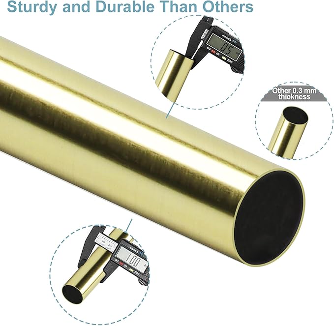 Curtain Rods for Windows 16 to 200 Inches Adjustable Length 1 Inch Diameter Window Curtain Rod with Aluminium Finials, Gold