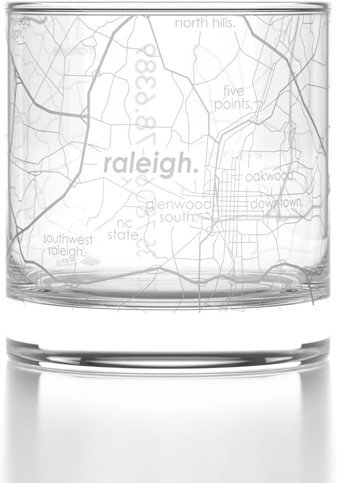 Well Told Engraved Raleigh North Carolina Map Rocks Glass, Old Fashioned Whiskey Glass (11 oz, Clear) Etched Whiskey Glass, Gifts For Whiskey Lovers