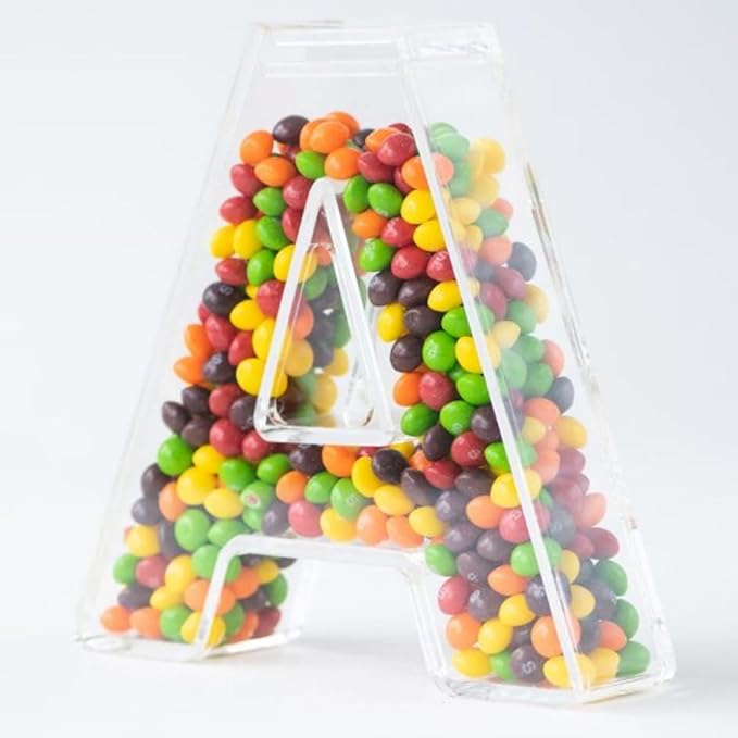 Fillable Alphabet Acrylic Tray Letter Candy Jar Reusable Party Food Jar with Magnetic Lid 10-Inch Sealed Decorative Box (A)