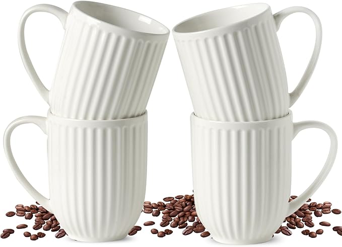 HASENSE Coffee Mugs Set of 4, 16 Oz Coffee Mugs with Big Handle, Large Modern White Ceramic Coffee Cups for Latte, Tea, Cocoa, Milk, Cappuccino, Microwave & Dishwasher Safe, Ideal for Housewarming