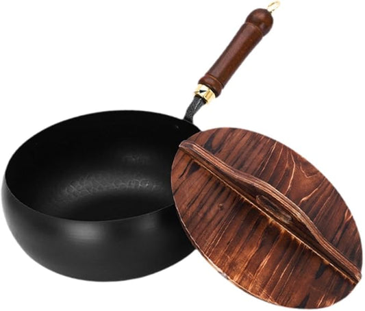 Wok Pan Chinese Wok Boiling Non Stick Skillet Uncoated General Cooking Wok Induction Cooker Gas Stir Fry Pan Round Bottom Wok, Wok Pan with Lid