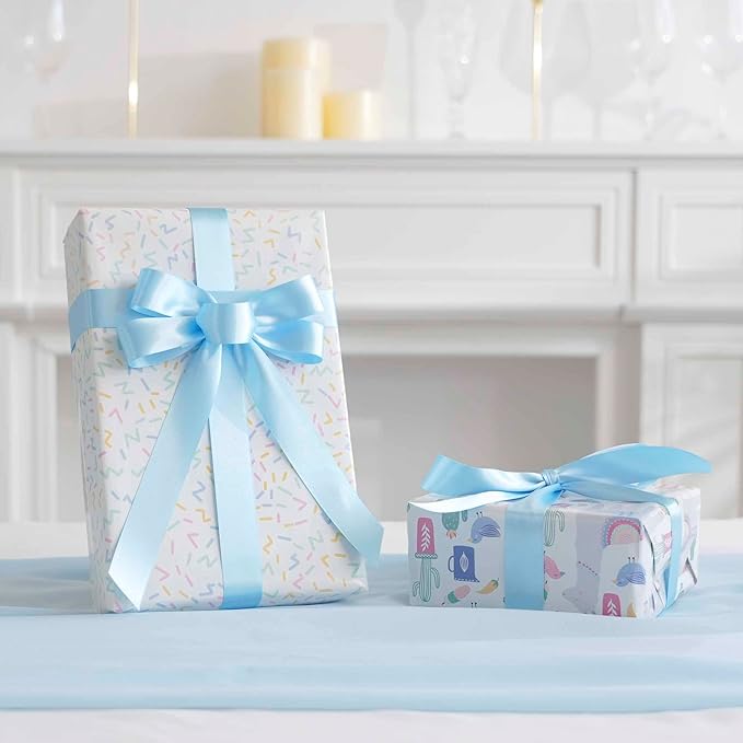 MEEDEE Blue Ribbon 1 Inch Light Blue Satin Ribbon Lux Double Faced Satin Ribbons by 50 Yards Polyester Blue Wrapping Ribbons for Crafts, Weddings, Flower Bouquet, Holiday Decorating