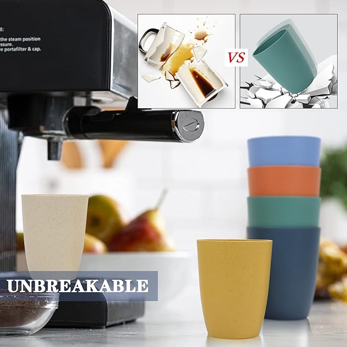 Homienly Unbreakable Plastic Cups Set Wheat Straw Cups 20 OZ Drinking Glasses Reusable Cups for Kitchen Outdoor Stackable Tumblers Water Glasses Drinking Set Freezer Dishwasher Safe (6 PCS, Multi)