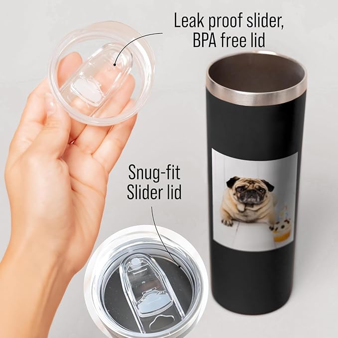 Custom pet picture tumbler with lid, insulated stainless steel 20oz personalized photo thermo cup for animal lovers, drinking glass for cat mom & dog dad, pet loss memorial gift (Pet pictures)