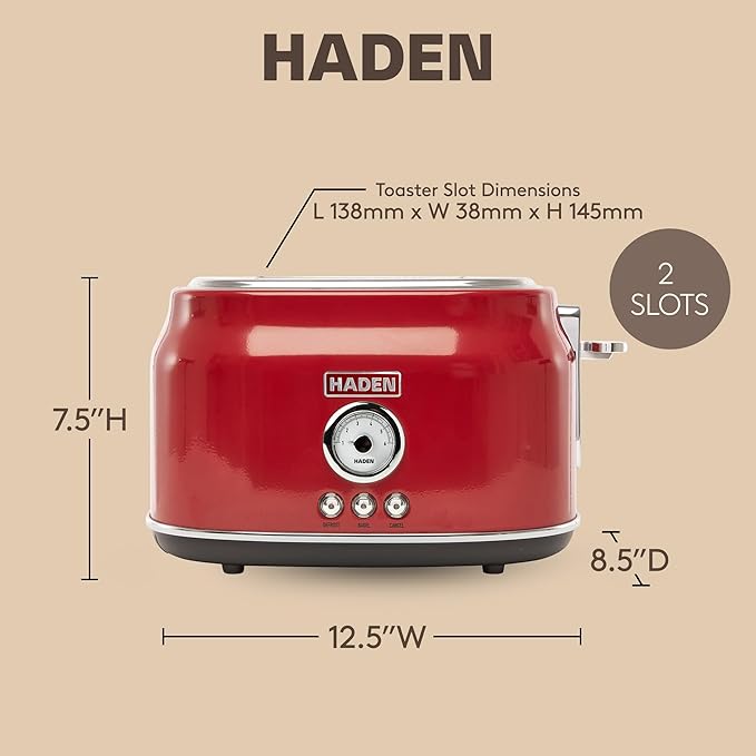Haden Dorset 2 Slice Wide Slot Stainless Steel Toaster with Adjustable Browning Control & Non-Slip Feet, Putty & Chrome