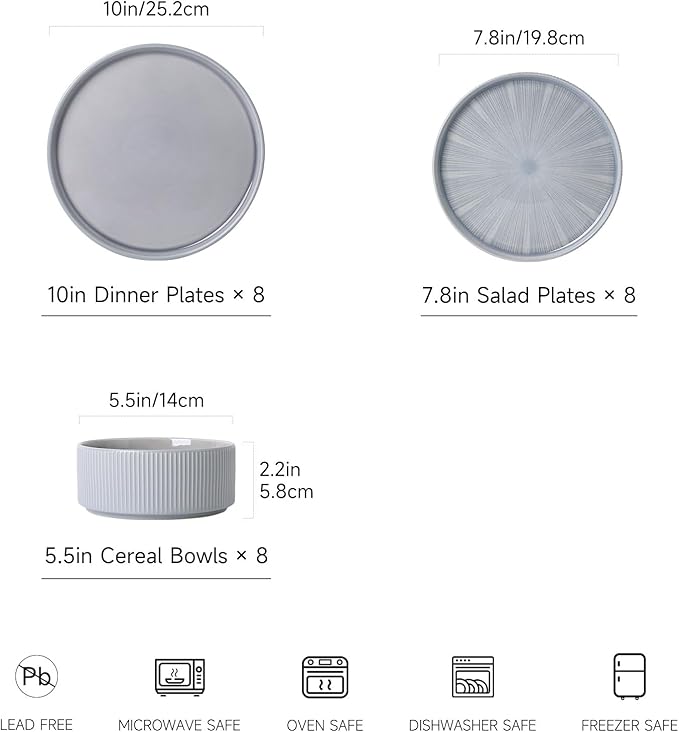 Dinnerware Sets for 8, Ceramic Plates and Bowls Set 24 Piece Dinnerware Chip Resistant Stoneware, Dishwasher and Microwave Safe-Blue