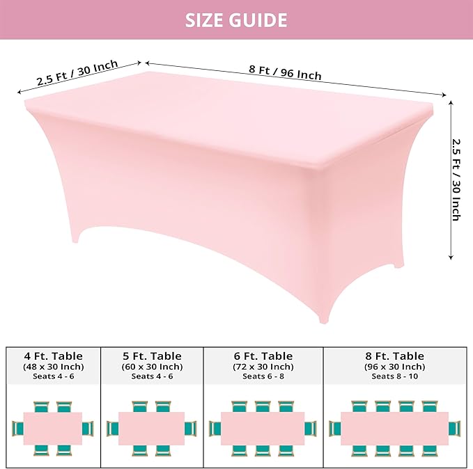 Utopia Kitchen Spandex Tablecloth 2 Pack [8FT, Pink] Tight, Fitted, Washable and Wrinkle Resistant Stretch Table Cloth Rectangle Cover for Trade Show, Weddings & Parties [96Lx30Wx30H Inch]