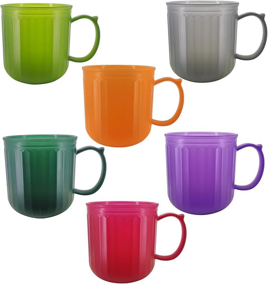 16 oz Plastic Coffee Mugs set of 6, Unbreakable Plastic Coffee Cups, Reusable Drinking Cup for Kitchen, Camping, Travel, BPA Free and Microwave & Dishwasher Safe