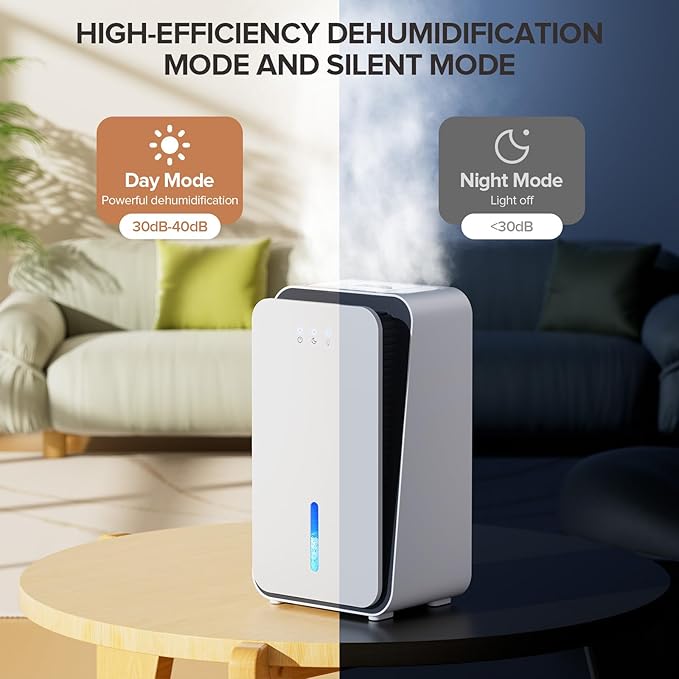 Dehumidifier for Home,1000 sq.ft Dehumidifier for Basement Bathroom Bedroom with Auto Shut Off, Built-in Aromatherapy Diffuser,7 Colors LED Light, Quiet Dehumidifiers with Sleep Mode(CS08-Ivory)