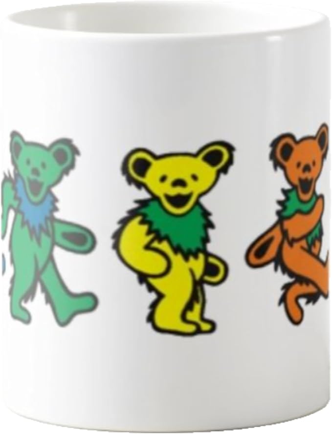 Dead Head Dancing Bears 11 Oz Ceramic Coffee Mug Grateful Gift for Friend Relative or Co-Worker Hot Chocolate Tea Cup for Right or Left Handed Drinkers