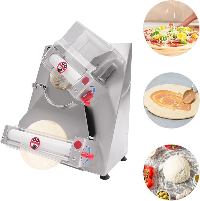 Pizza Dough Roller Sheeter, 4-12" Commercial Electric Automatic Pizza Press Making Rolling Machine Stainless Steel Adjustable Thickness Dough Machine for Noodle Pizza Bread Pasta Maker