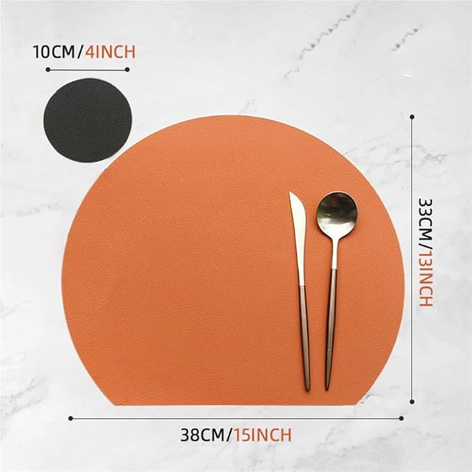 1/4/6Pcs Leather Placemat with Coaster Dual-Sided Unique Oval Table Mat Upgraded PU Table Mats and Color Kitchen Access(C Blue Grey,4pcs Sets)
