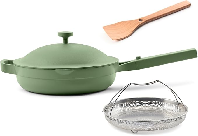 Our Place Always Pan 2.0 | 10.5" Ceramic Pan with Modular Lid, Steamer Basket & Spatula | Patented 10-in-1 Nonstick, Non-Toxic Cookware Made Without PFAS | Induction & Oven-Safe up to 450°F | Sage