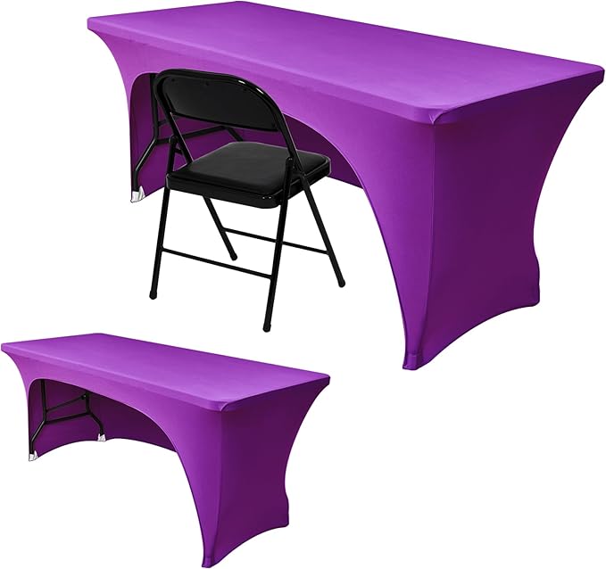 Nasitos 2 Pack Spandex Purple Tablecloths for 6 Foot Rectangle Table-Open Back Valentines Stretch Table Cloths for 6 Foot, Washable and Wrinkle Resistant for Wedding, Parties, Buffet, Baby Shower