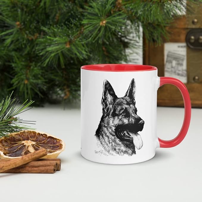 German Shepherd B&W 11oz Ceramic Mug with Color Inside
