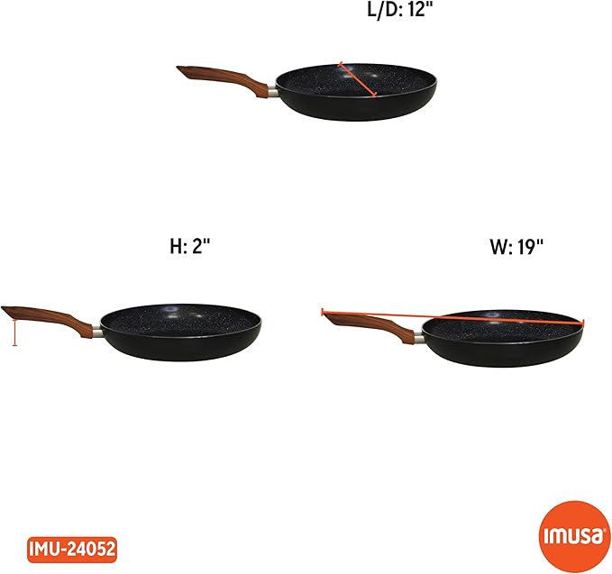 IMUSA 12-Inch Ceramic Nonstick Frying Pan – Black Speckled Aluminum Skillet with Wood-Style Handle, PFOA-Free – Healthy Non-Stick Cookware for All Stovetops