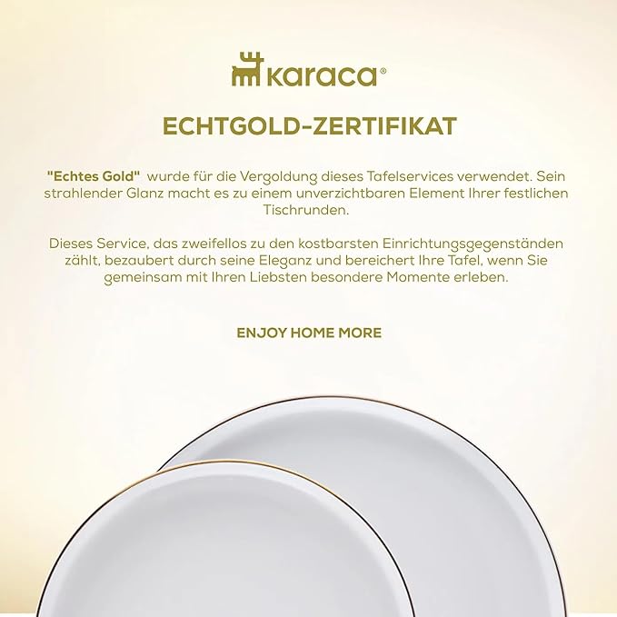 Karaca Streamline New Saturn 59-Piece Dinnerware Set for 12 People,New Generation Bone, Dinner Plates, Pasta Bowls,Salad/Cereal Bowls,Side Plates, Serving Platters,Porcelain Crockery Set, White Gold