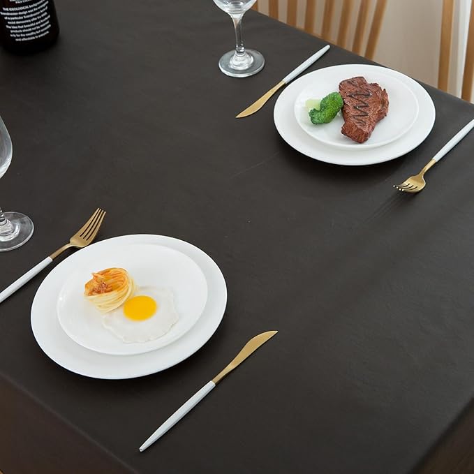 Pioggia Vinyl Tablecloth with Flannel Backing Oblong Waterproof Oil-Proof Plastic Table Cloth Wipeable PVC Table Cover for Indoor and Outdoor (Black, 60 x 120 Inch)