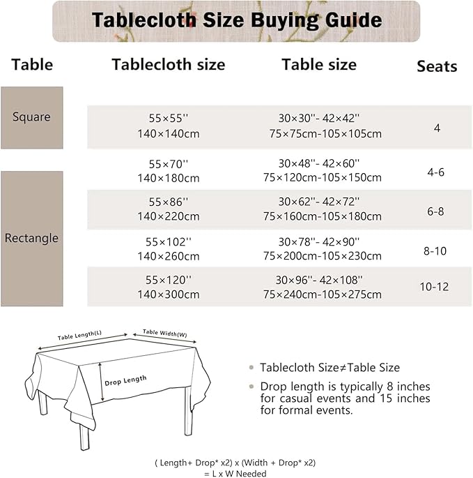Ruffled Polyester Linen Tablecloth, Rectangular Dining Table Sunflower Butterfly Flower Ginkgo Biloba Embroidered Tablecloth, Multi-Style Bohemian Country Rustic Farmhouse Tablecloth 55x71 inches