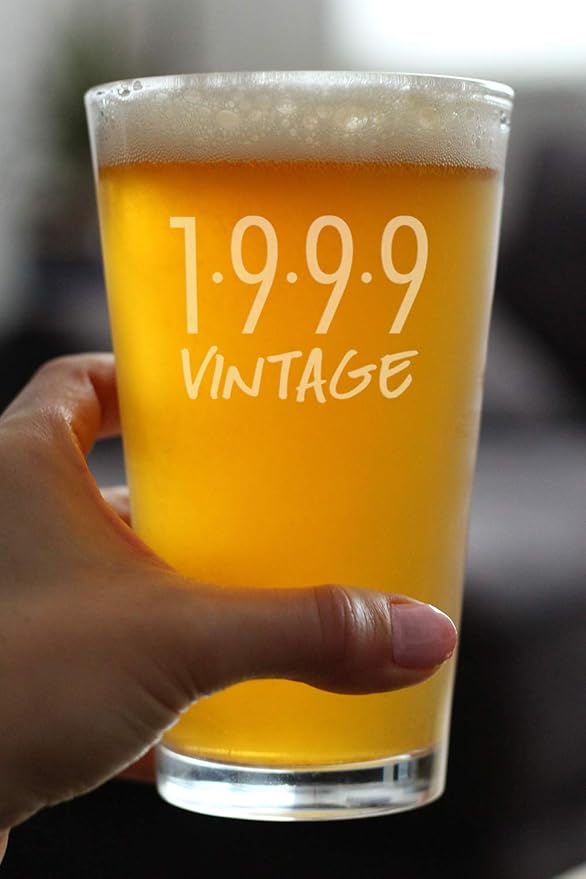 Bevvee Vintage 1999 Pint Glass for Beer - 27th Birthday Gifts for Men or Women Turning 27 - Fun Bday Party Decor - 16 oz
