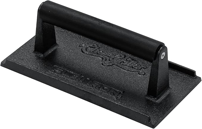 Char-Griller® Flat Iron Griddle Bacon Press Outdoor Kitchen Accessory, Durable Cast Iron Material, for Even Cooking and Crispy Results on Flat Top Griddles, Model 8814