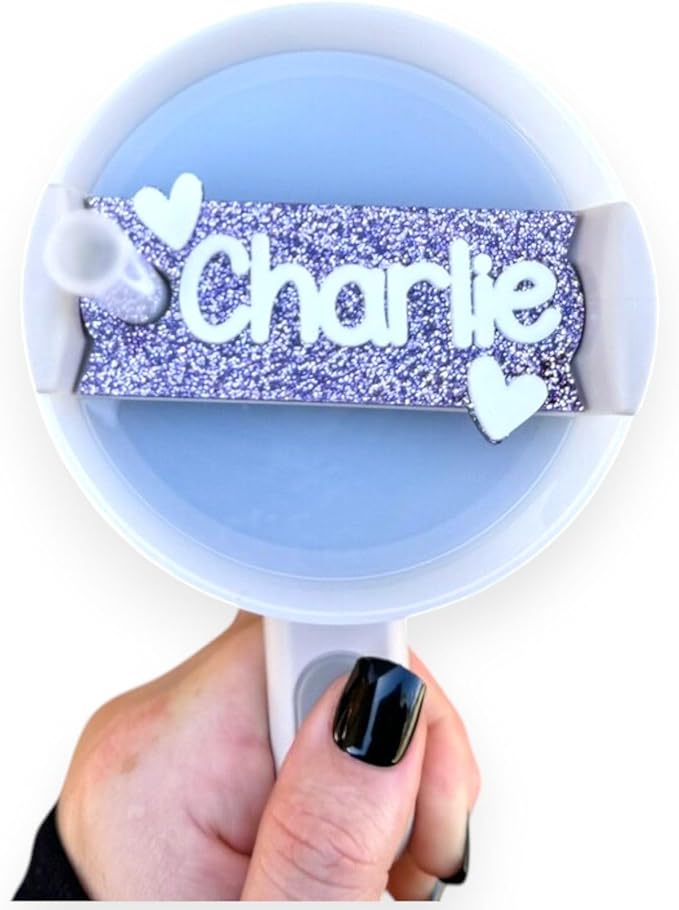 Personalized Tumbler Name Plate with Heart for Stanley Quencher H2.0, 14/20/30/40/64oz, Custom Name Tag Acrylic, Stanley Cup accessories, Tumbler Lid Topper Gift for Mom Daughter, Made in USA