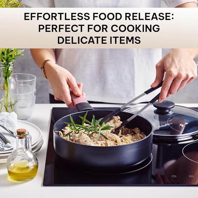 Brabantia Tasty+ 9.5” Nonstick Ceramic Sauté Pan with Lid – PFAS/PFOA/PTFE Free, 2.5 Qt Deep Skillet for Healthy Cooking, Stay-Cool Handle, All Stovetop Safe