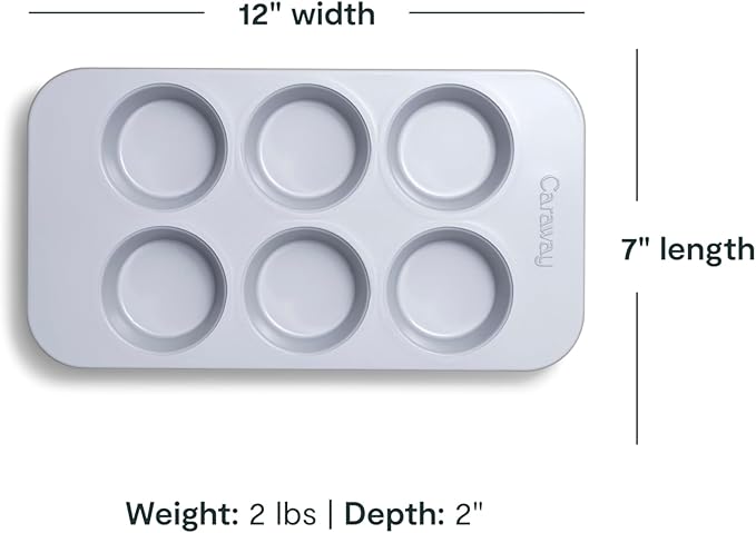 Caraway Nonstick Ceramic 6 Cup Muffin Pan – Non-Toxic, PTFE & PFOA Free – Oven Safe – Aluminized Steel Core – Small Muffin Pan for Baking Cupcakes, Muffins & More - Marigold