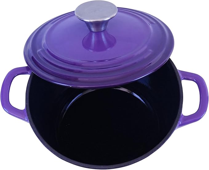 Dutch Oven Pot with Lid 2.8 qt Cast Iron Dutch Oven for Bread Baking Purple Enameled Cast Iron Rice Pot with Handels