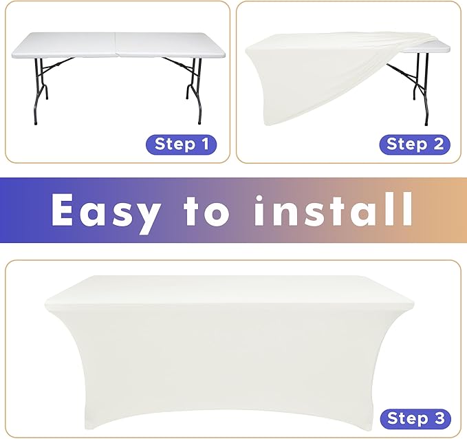 Nasitos 2 Pack Spandex Fitted Tablecloth for 4 Foot Tables-Open Back Folding Table Cover Washable Fabric Stretch, Tight and Wrinkle Resistant Table Protector for Trade Show, Craft Show, Events, Ivory