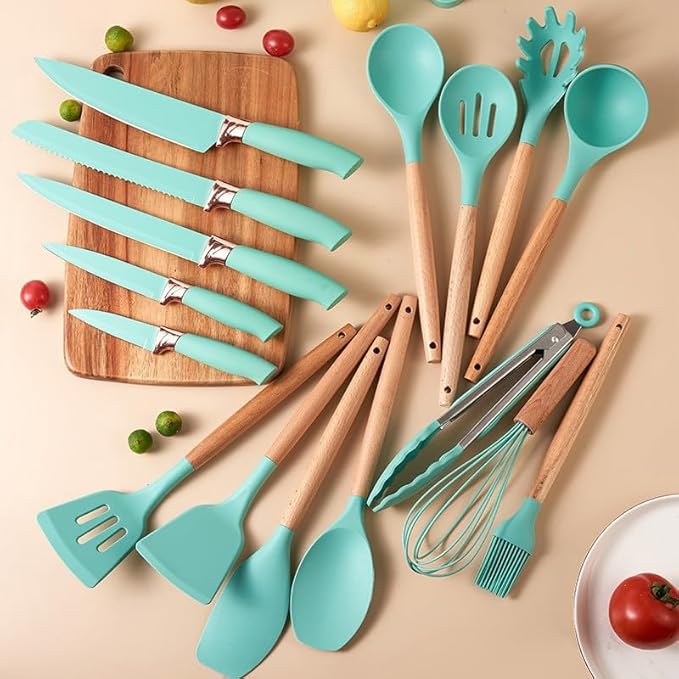 Kitchen Utensils Set-19 Pieces Silicone Cooking Utensils Set (Dishwasher Safe) 392°F Heat Resistant Spatula Set,Kitchen Utensil Set for Nonstick Cookware,Best Kitchen Tools with Holder