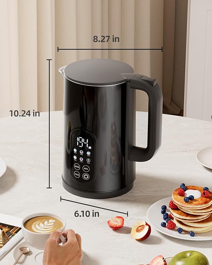 Electric Kettle with Temperature Control, 1.7L Stainless Steel Hot Water Kettle, 5 Presets for Tea & Coffee, 2H Keep Warm, Fast Boil, Auto Shut-Off & Boil-Dry Protection, Cordless Tea Kettle, Black