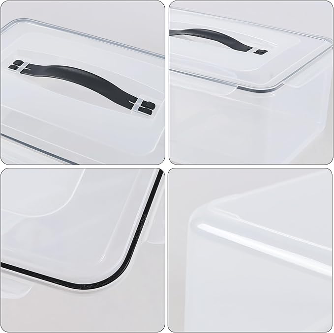 15 L Clear Airtight Rectangular Storage Container for Food, Set of 4 Plastic Clear Food Storage Container with Latch Lid and Handle