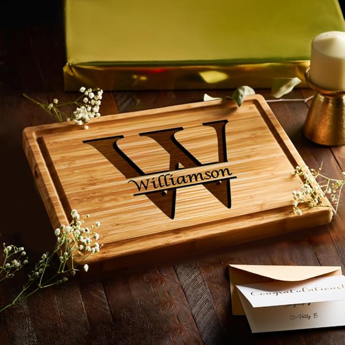 Personalized Cutting Board - Elegant Last Name Monogram - Perfect Wedding Registry Gifts - Engraved Wooden Housewarming Gifts for Men - Unique Decorative Keepsake